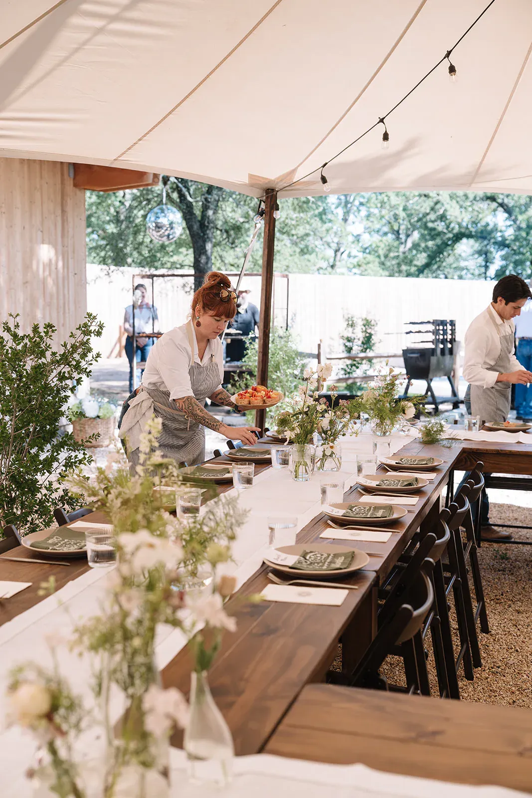 Reception table being prepared for dinner at Serana