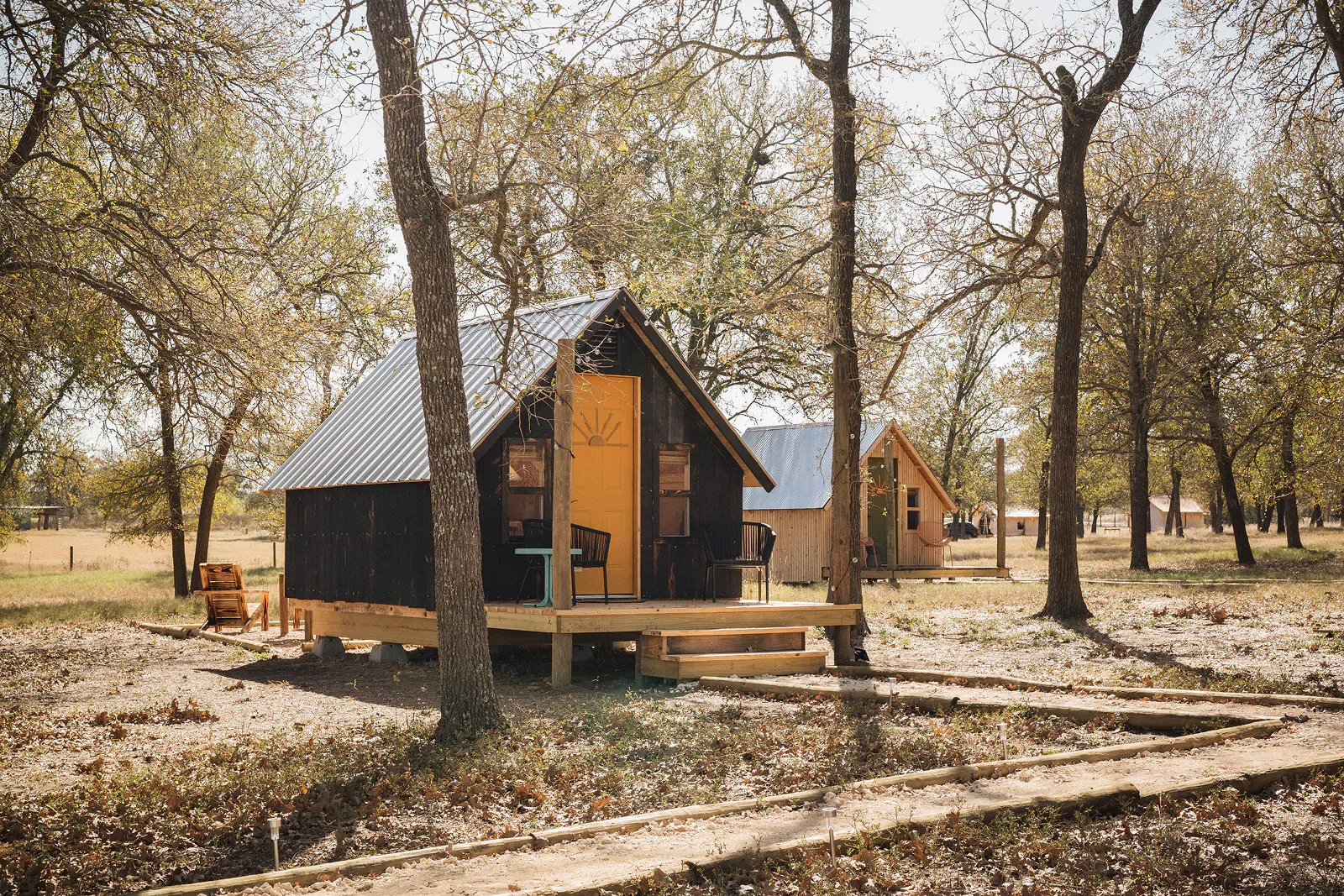 Small 120-square-foot Kampina cabin exterior on the Serana property