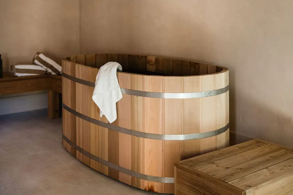 Cold plunge tub inside the Serana spa house