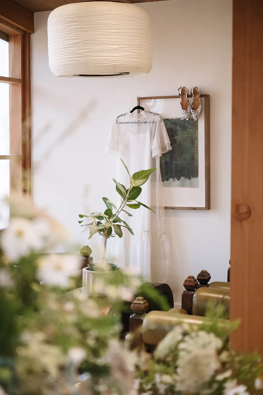 Wedding dress hanging inside the Serana lodge before the ceremony
